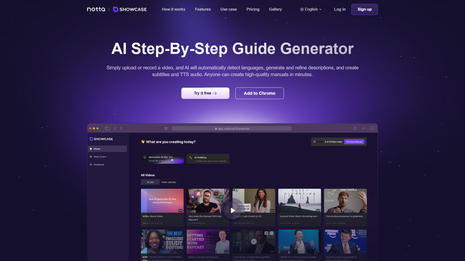 Notta Showcase — интерфейс нейросети Notta Showcase — интерфейс нейросети