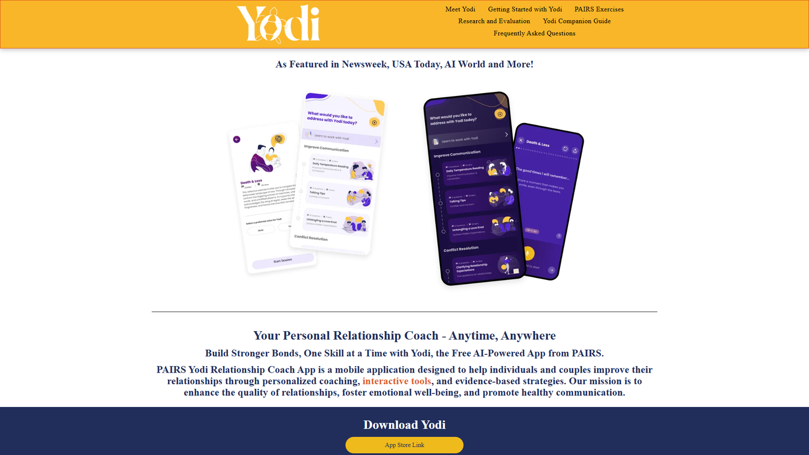 PAIRS Yodi Relationship Coach App — интерфейс нейросети PAIRS Yodi Relationship Coach App — интерфейс нейросети