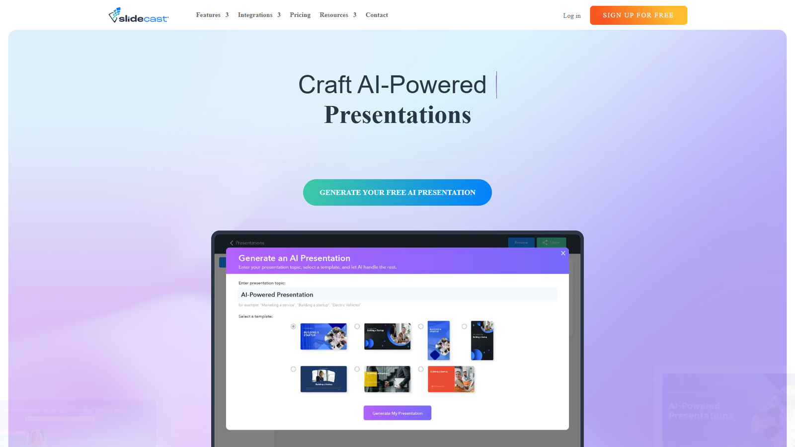 Slidecast AI Presentation Maker — интерфейс нейросети Slidecast AI Presentation Maker — интерфейс нейросети