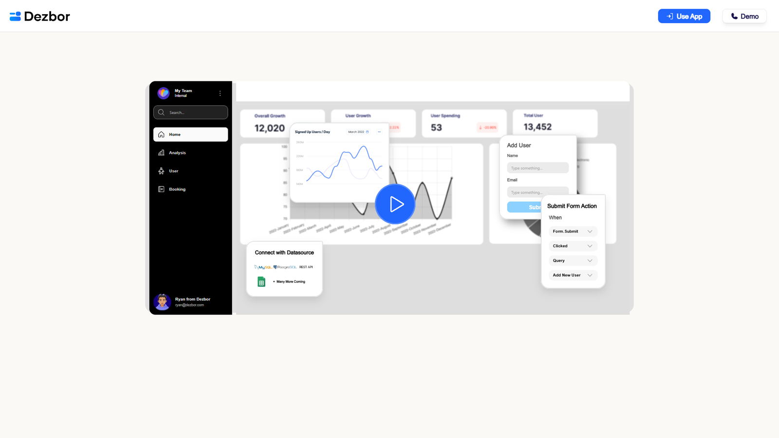Dezbor — No Code Dashboard Creator — интерфейс нейросети Dezbor — No Code Dashboard Creator — интерфейс нейросети