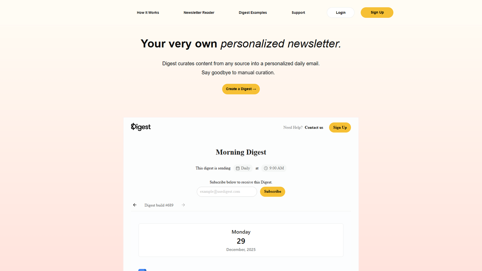 Digest — персонализированная email-рассылка — интерфейс нейросети Digest — персонализированная email-рассылка — интерфейс нейросети