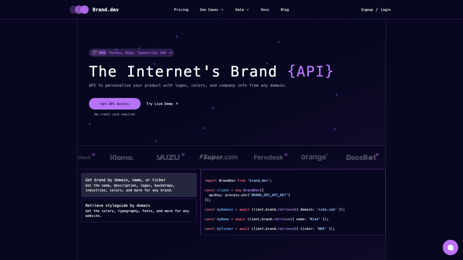 Brand.dev — интерфейс нейросети Brand.dev — интерфейс нейросети