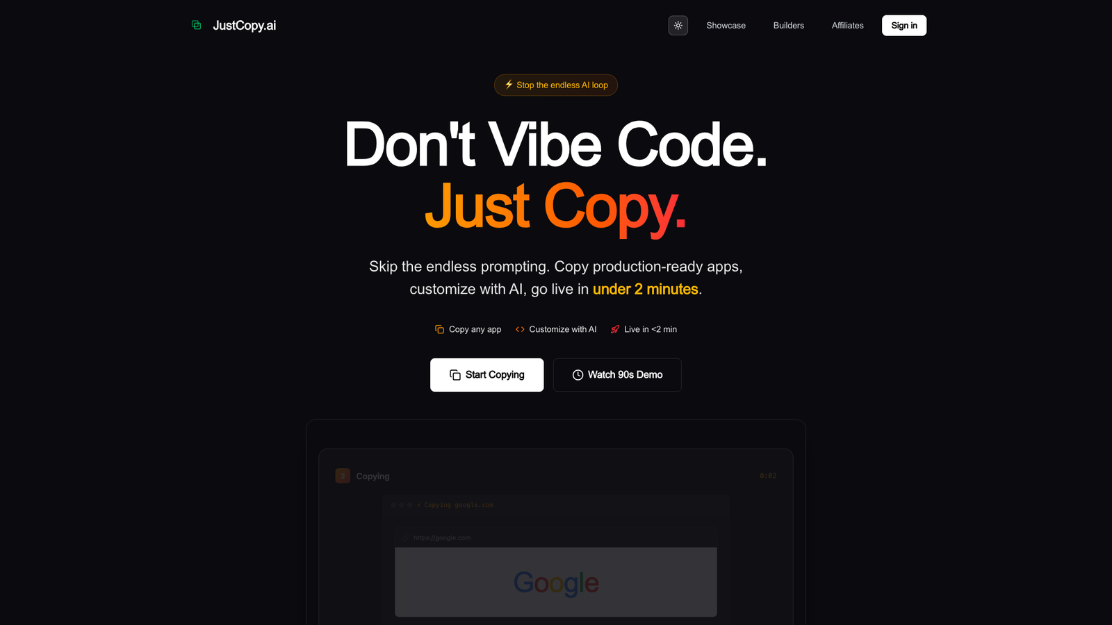 JustCopy.ai — интерфейс нейросети