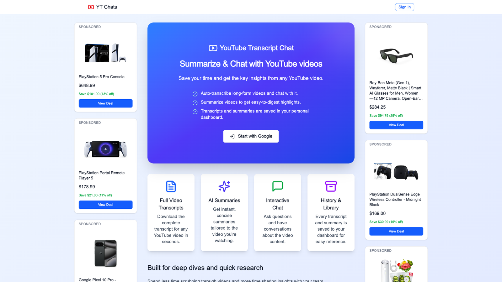 YT Chats — интерфейс нейросети