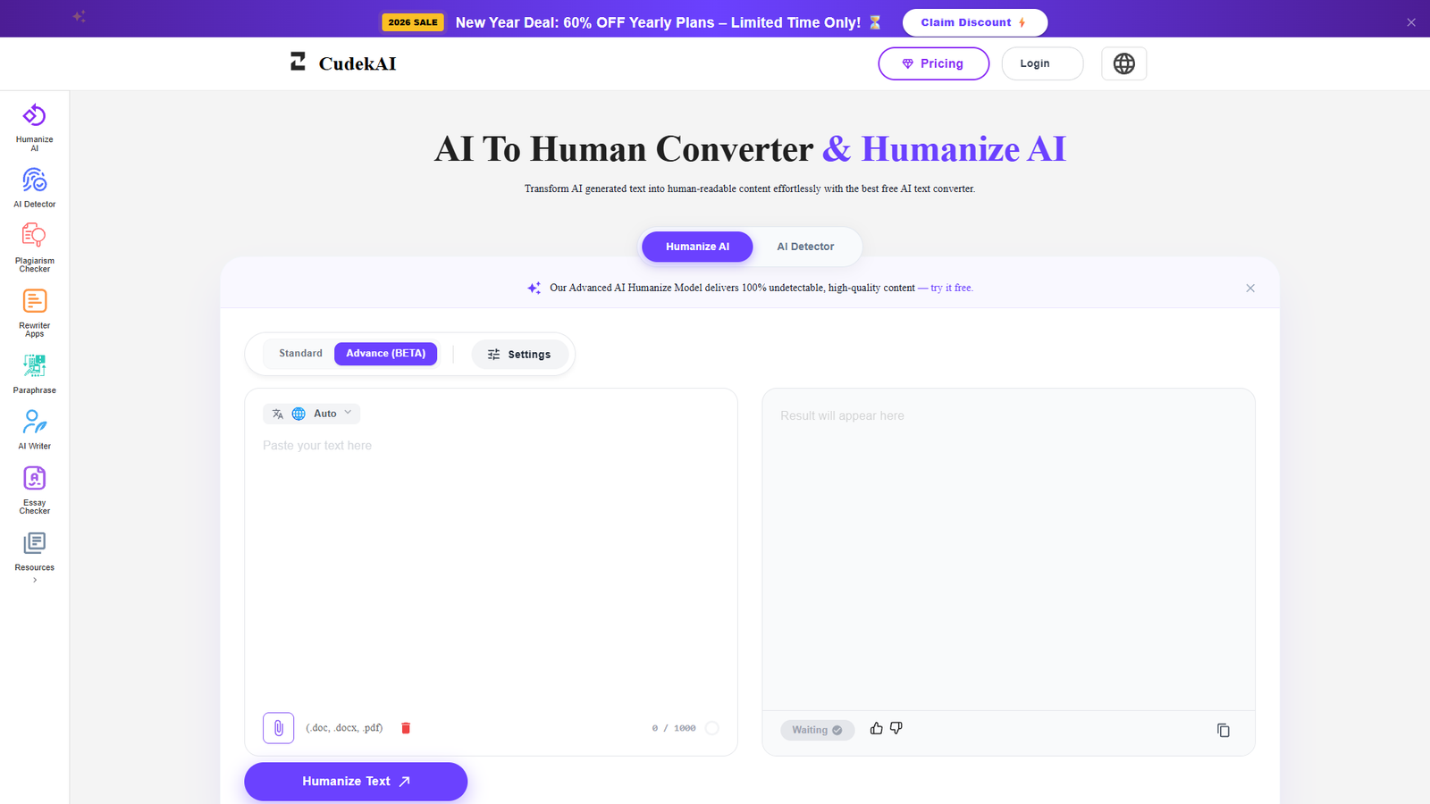 Cudek AI To Human Converter — интерфейс нейросети Cudek AI To Human Converter — интерфейс нейросети