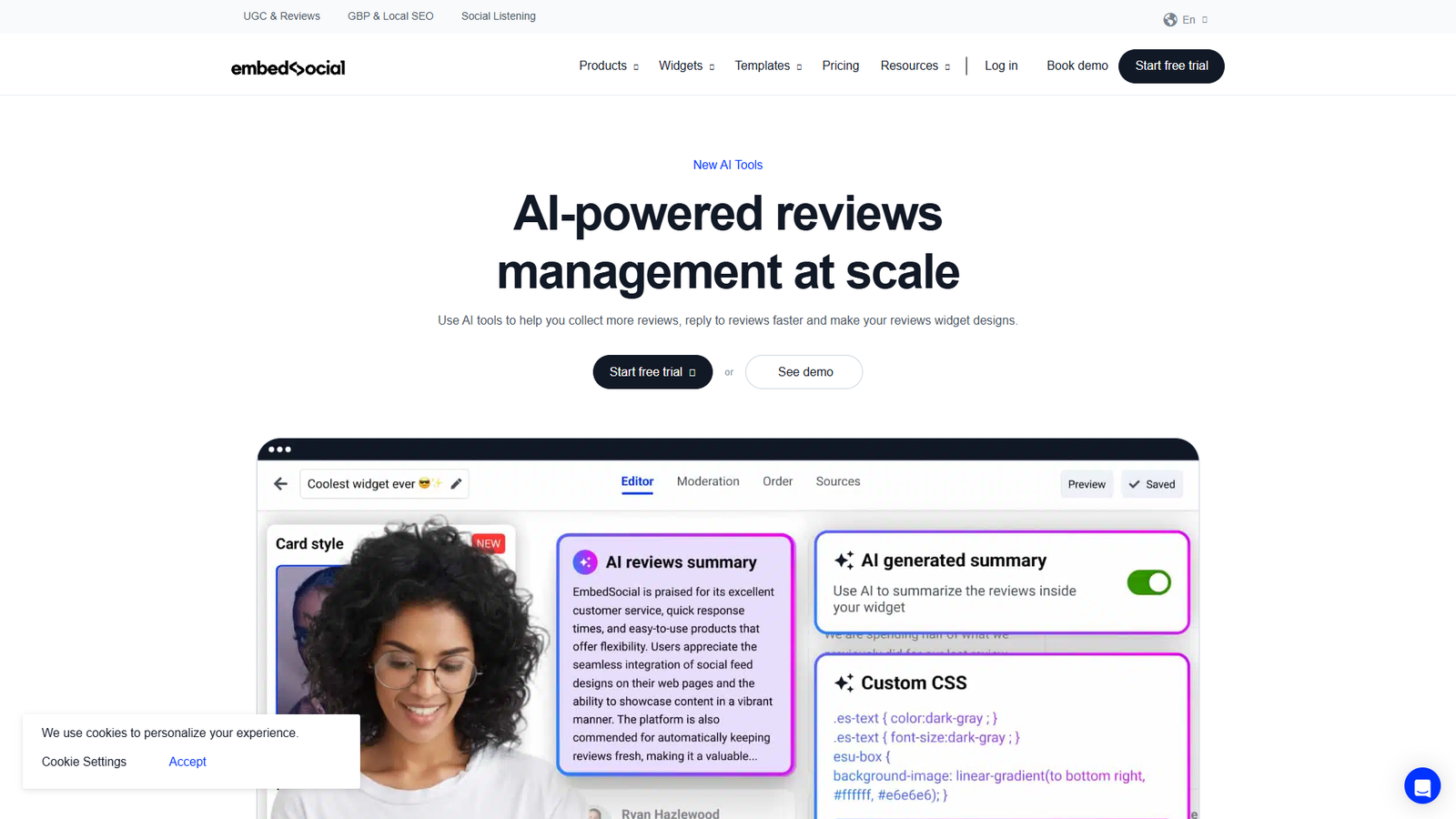 AI Reviews by EmbedSocial — интерфейс нейросети AI Reviews by EmbedSocial — интерфейс нейросети