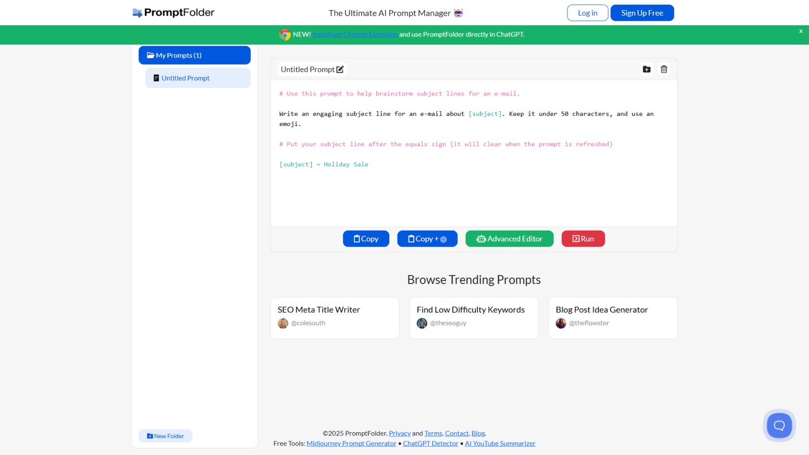 PromptFolder нейросеть Главная страница