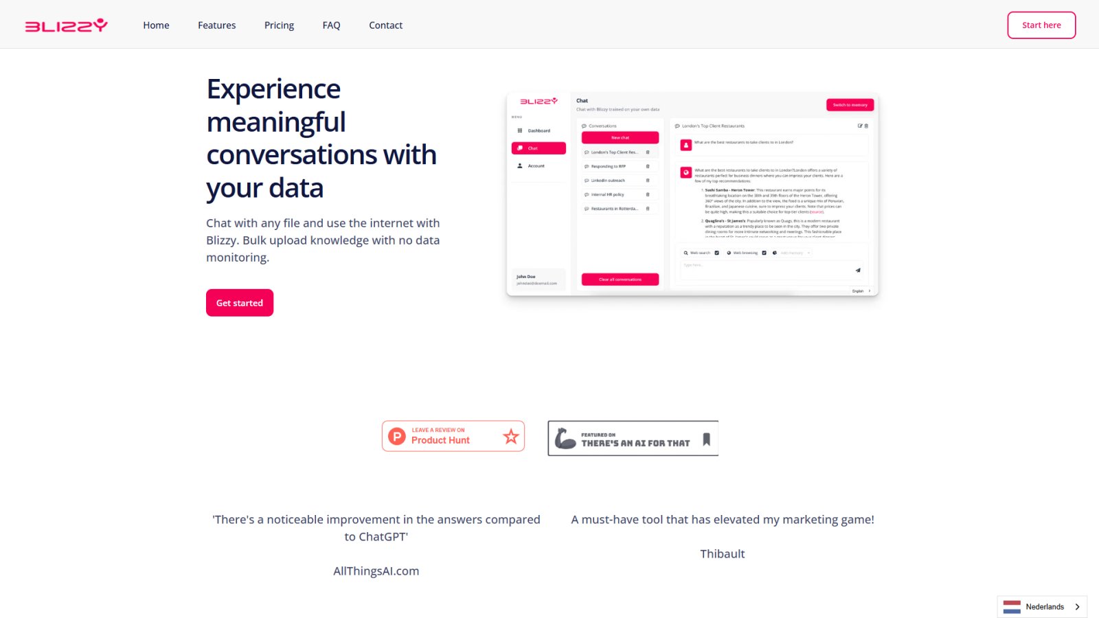 Blizzy AI нейросеть Главная страница