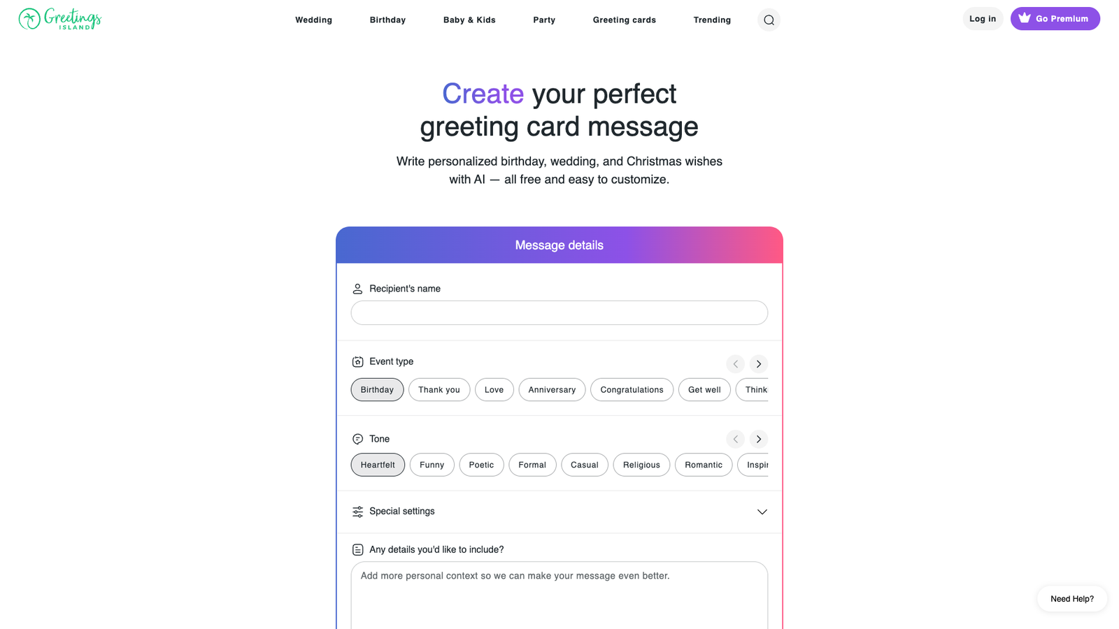 Happy Birthday & Event Wishes Generator — интерфейс нейросети Happy Birthday & Event Wishes Generator — интерфейс нейросети