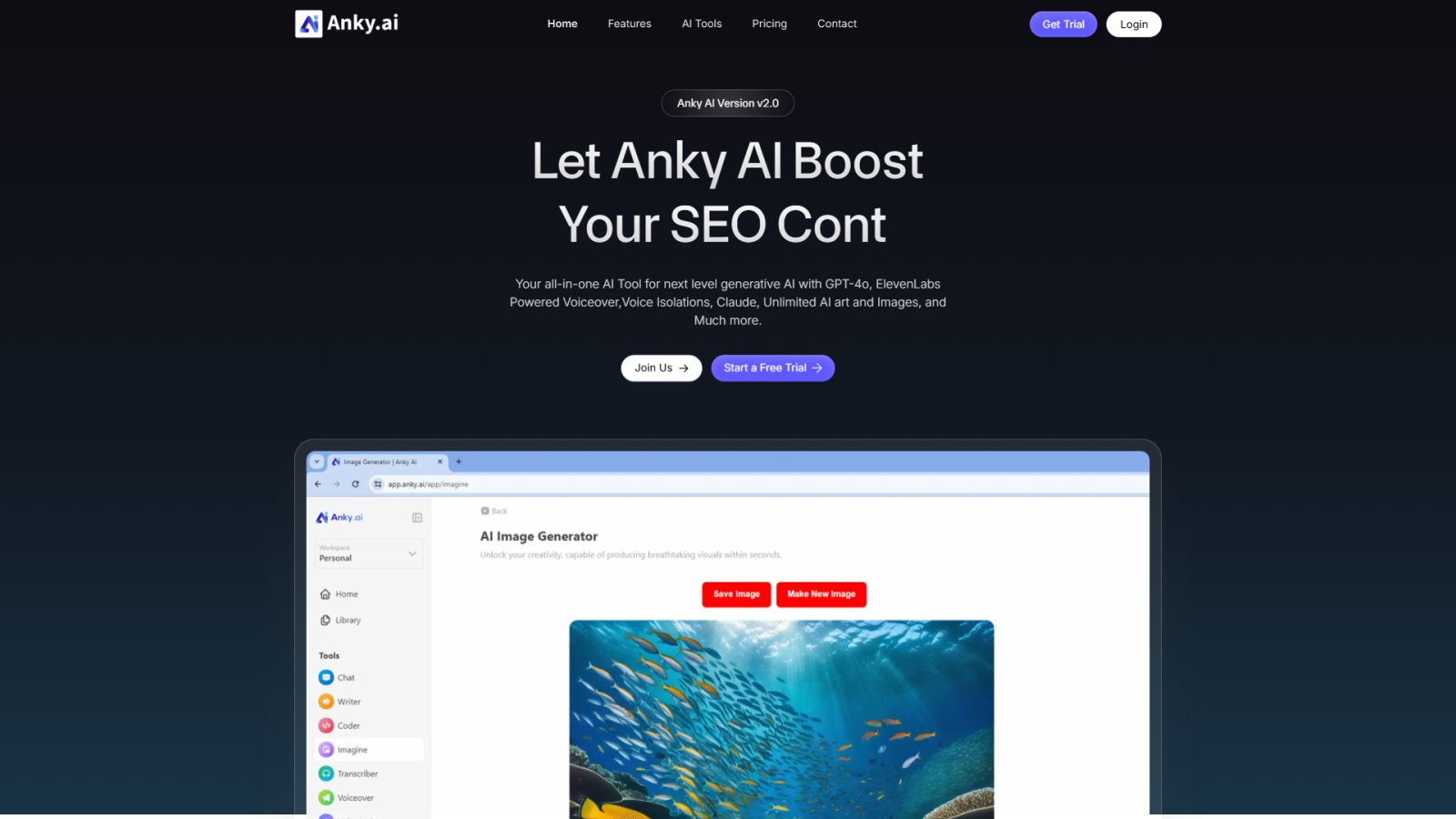 Anky.AI нейросеть Главная страница