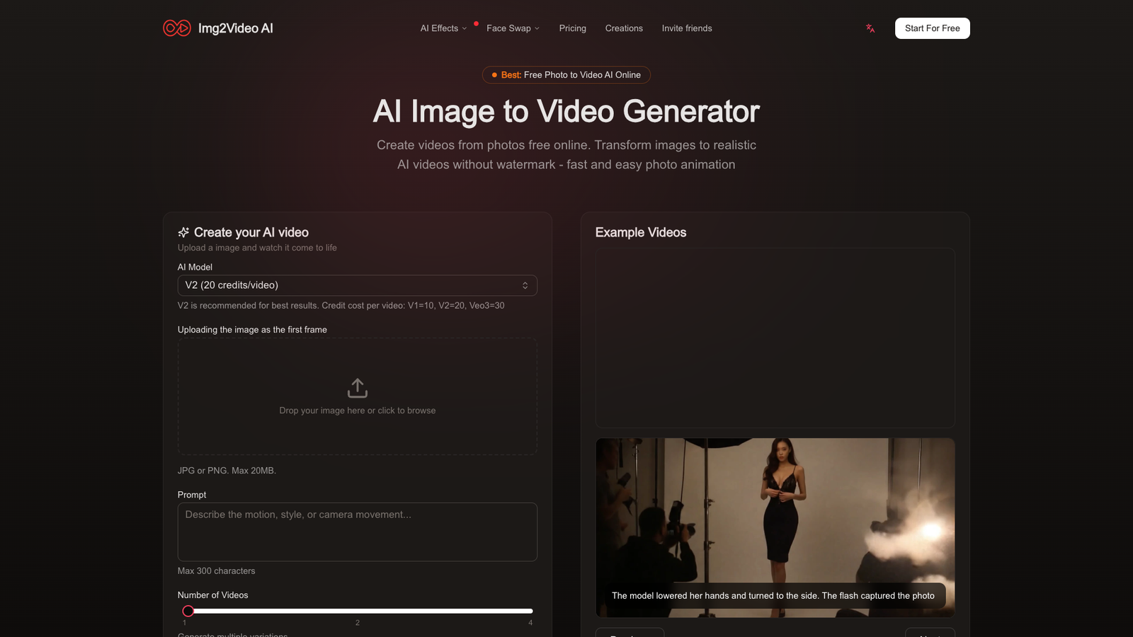 Img2Video AI — интерфейс нейросети