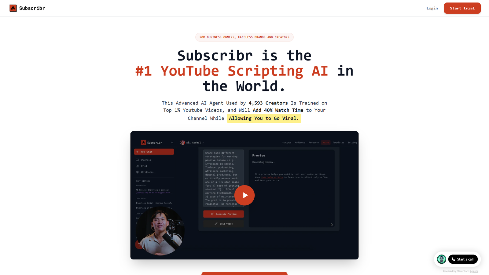 Subscribr — интерфейс нейросети Subscribr — интерфейс нейросети