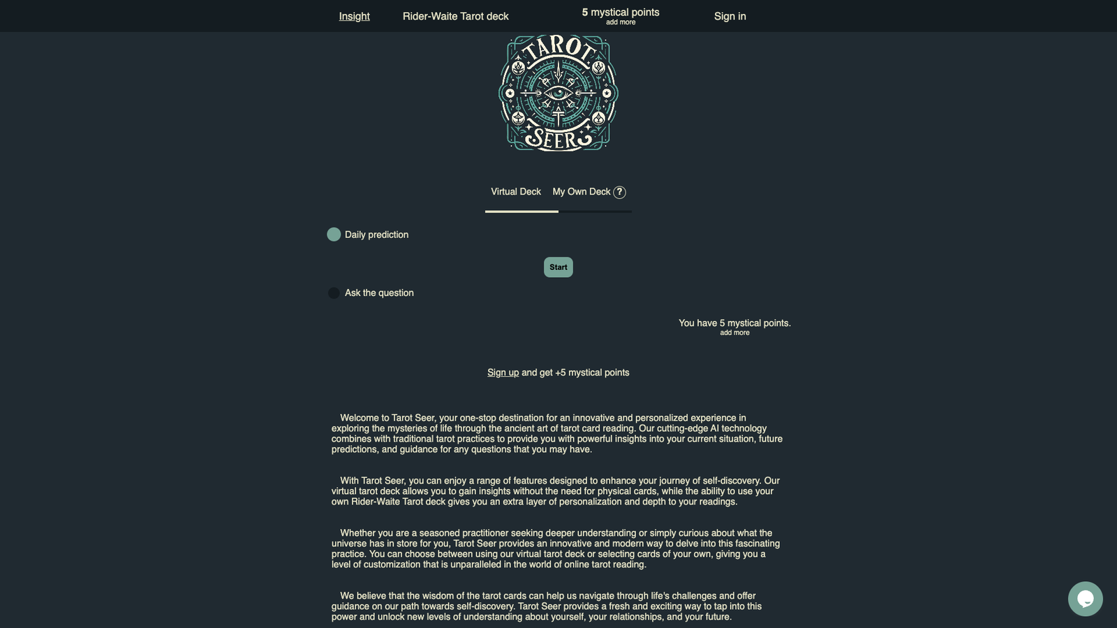 Tarot Seer — интерфейс нейросети Tarot Seer — интерфейс нейросети