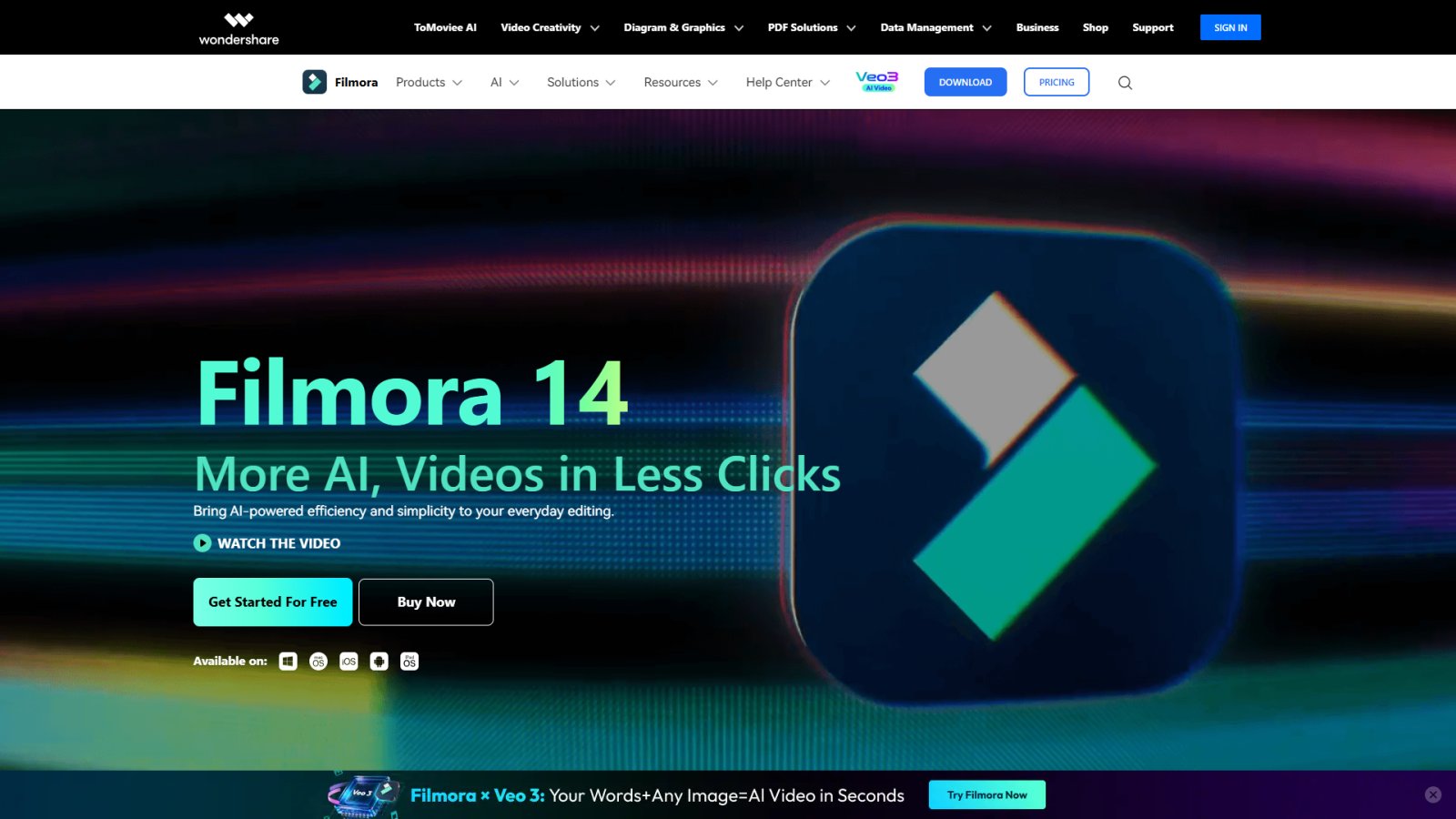 Wondershare Filmora нейросеть Главная страница