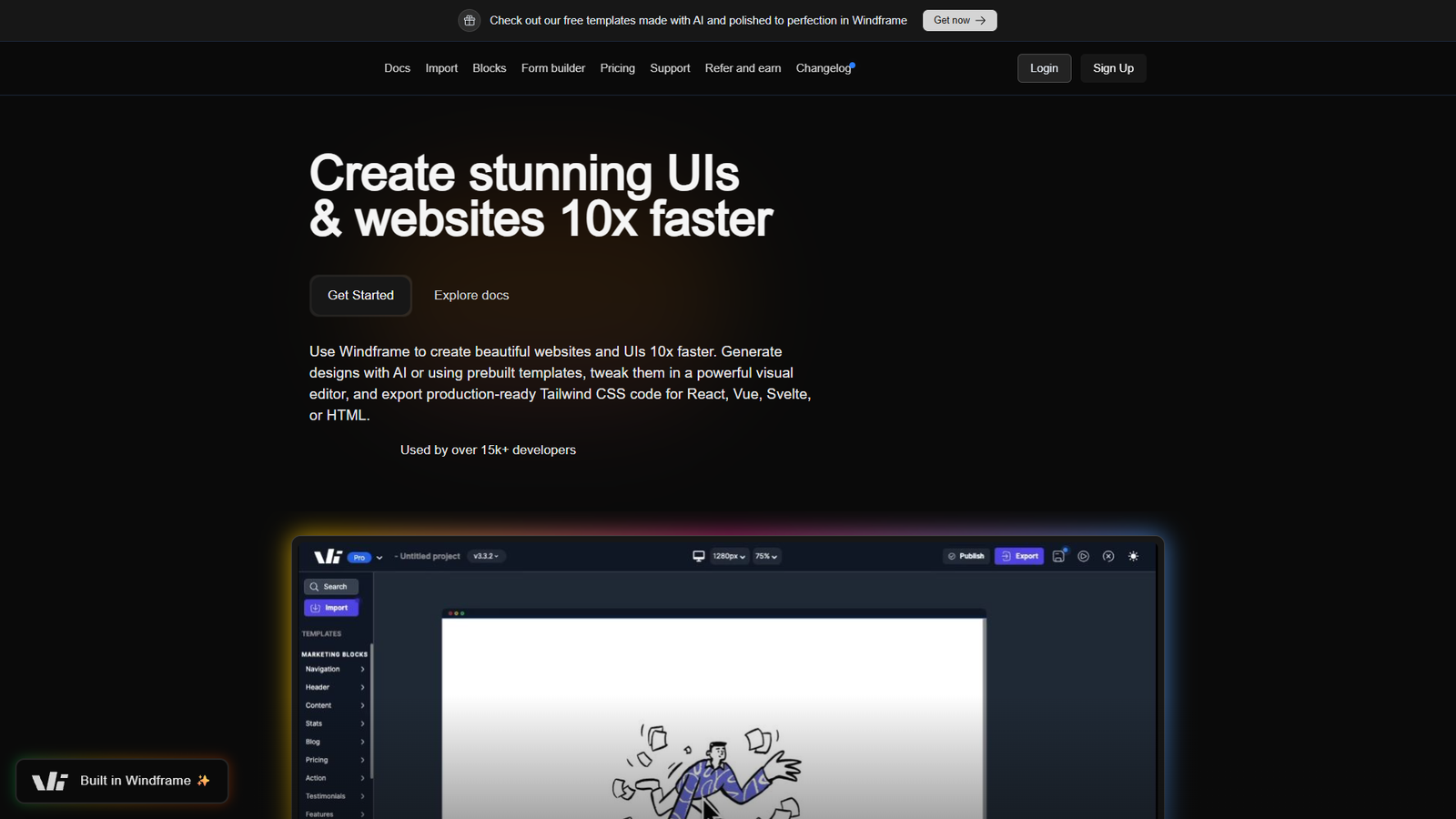 Windframe — AI Tailwind визуальный редактор — интерфейс нейросети Windframe — AI Tailwind визуальный редактор — интерфейс нейросети