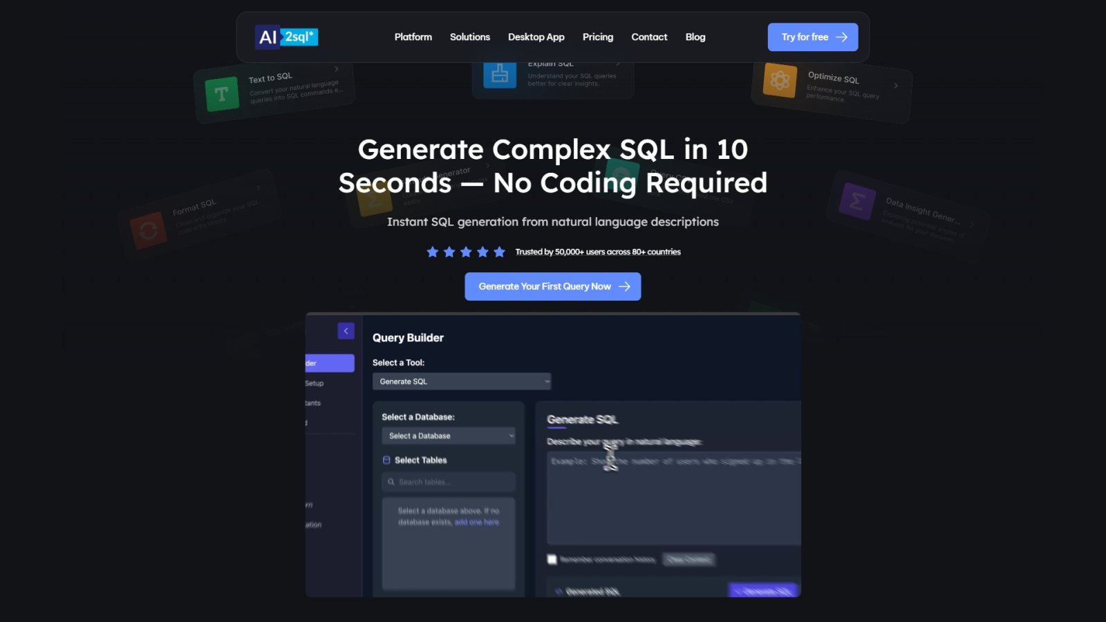 AI2sql нейросеть Главная страница
