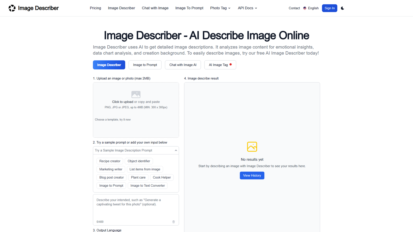 Image Describer — интерфейс нейросети Image Describer — интерфейс нейросети