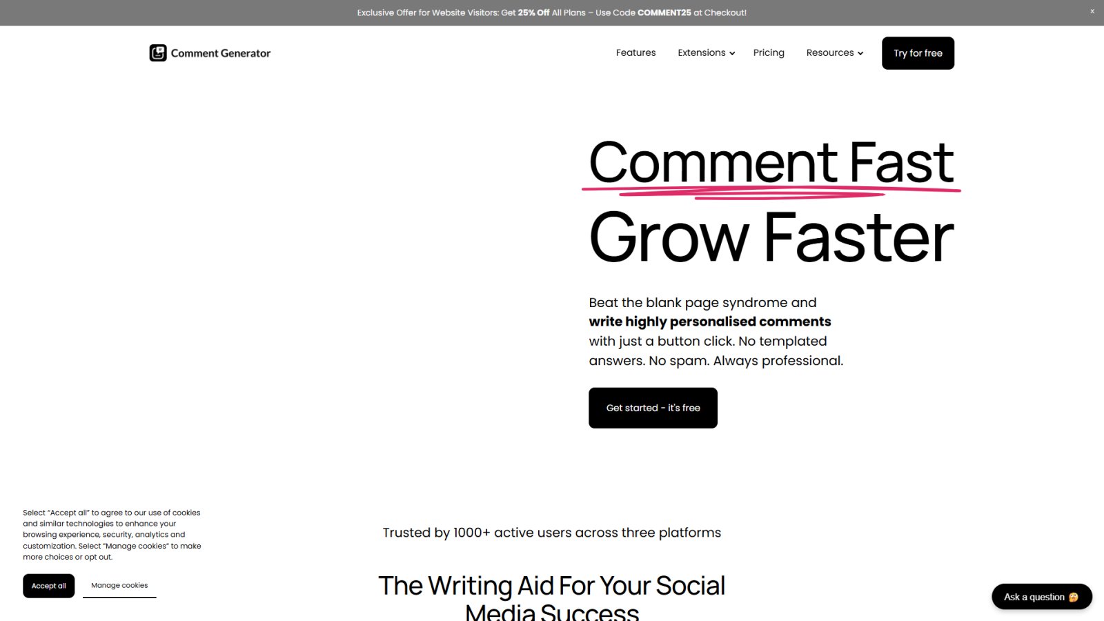 Comment Generator нейросеть Главная страница