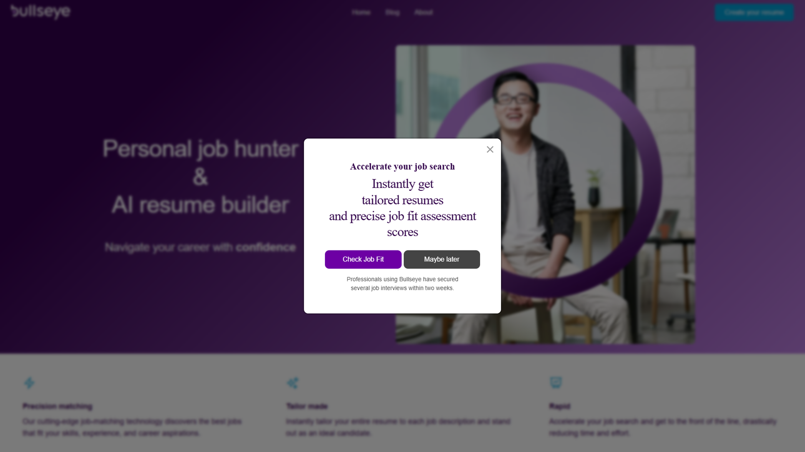 Bullseye — Personal Job Hunter & AI Resume Builder — интерфейс нейросети Bullseye — Personal Job Hunter & AI Resume Builder — интерфейс нейросети