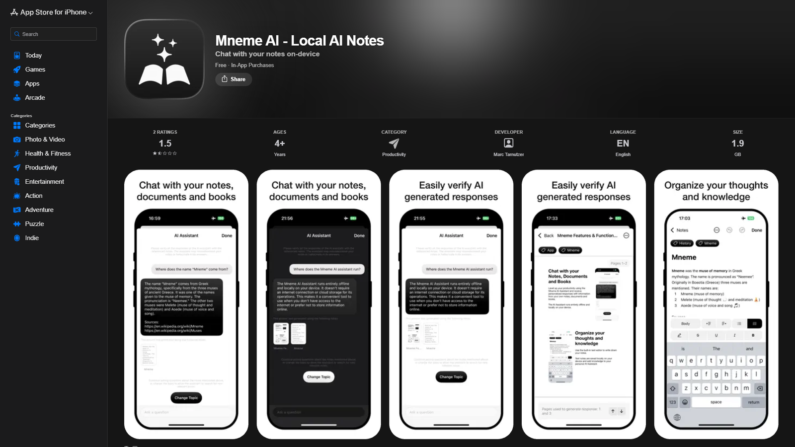 Mneme AI - Local AI Notes — интерфейс нейросети Mneme AI - Local AI Notes — интерфейс нейросети