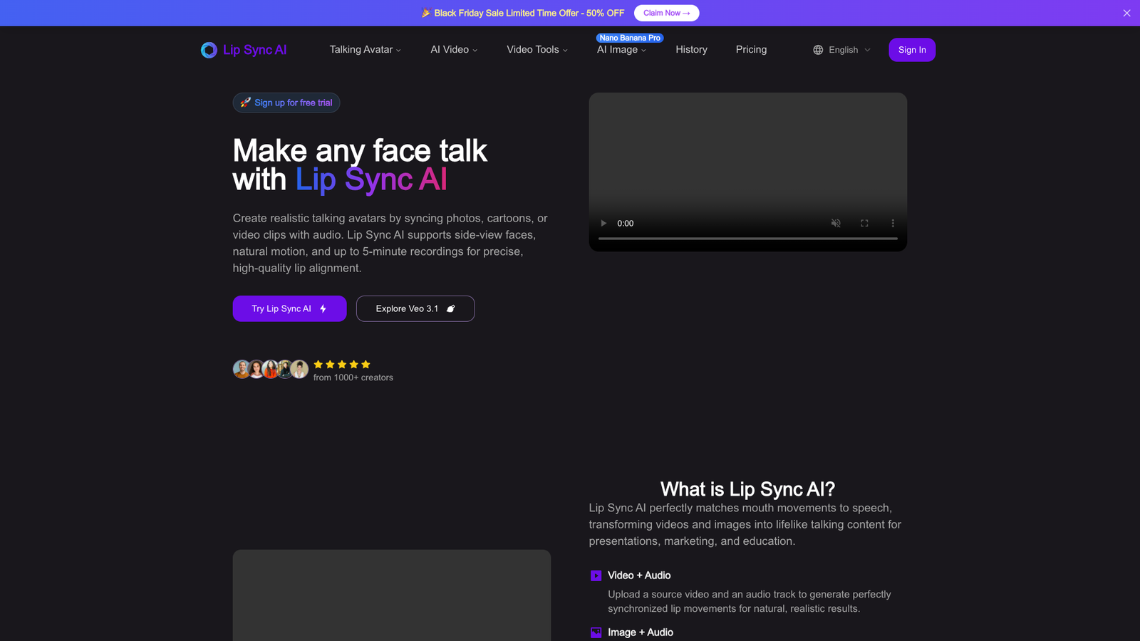 Lip Sync AI — интерфейс нейросети