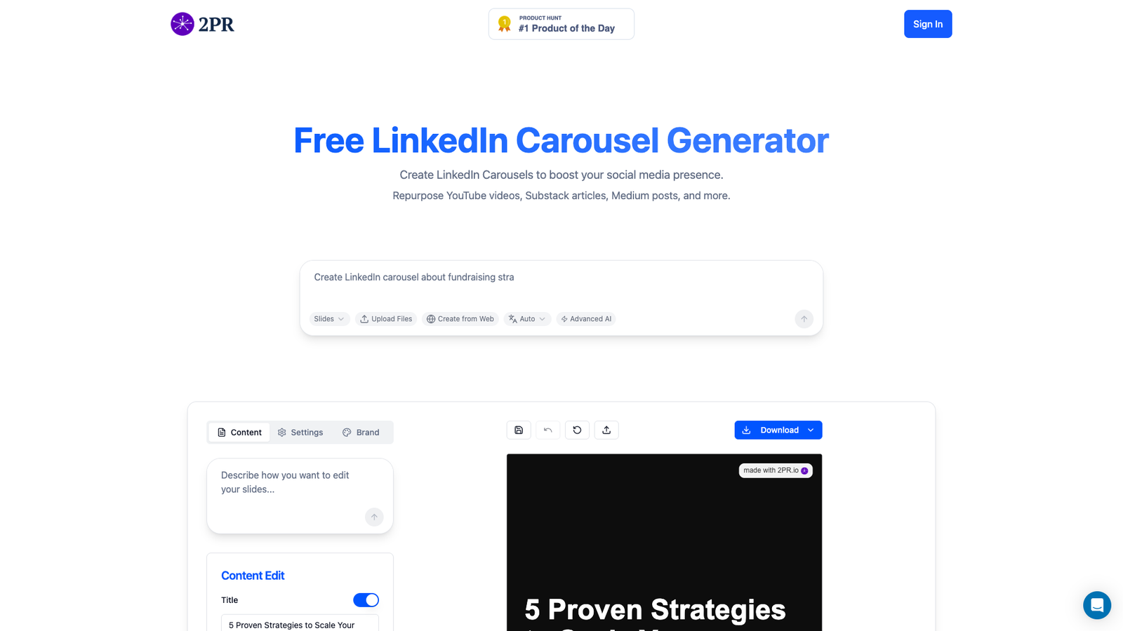 LinkedIn Carousel Generator — интерфейс нейросети LinkedIn Carousel Generator — интерфейс нейросети