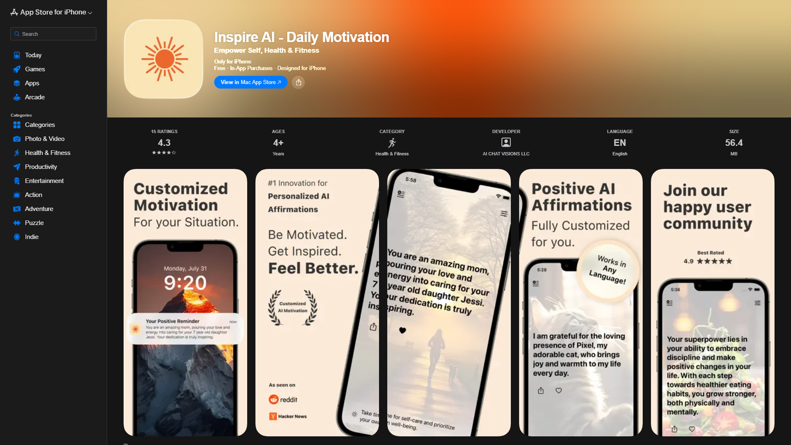 Inspire AI - Daily Motivation — интерфейс нейросети Inspire AI - Daily Motivation — интерфейс нейросети