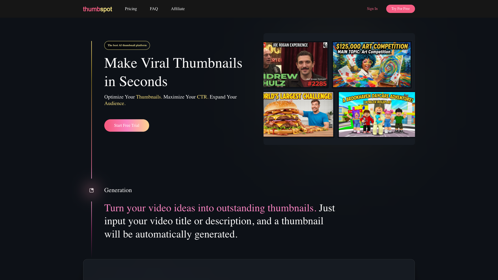 Thumbspot AI — интерфейс нейросети Thumbspot AI — интерфейс нейросети