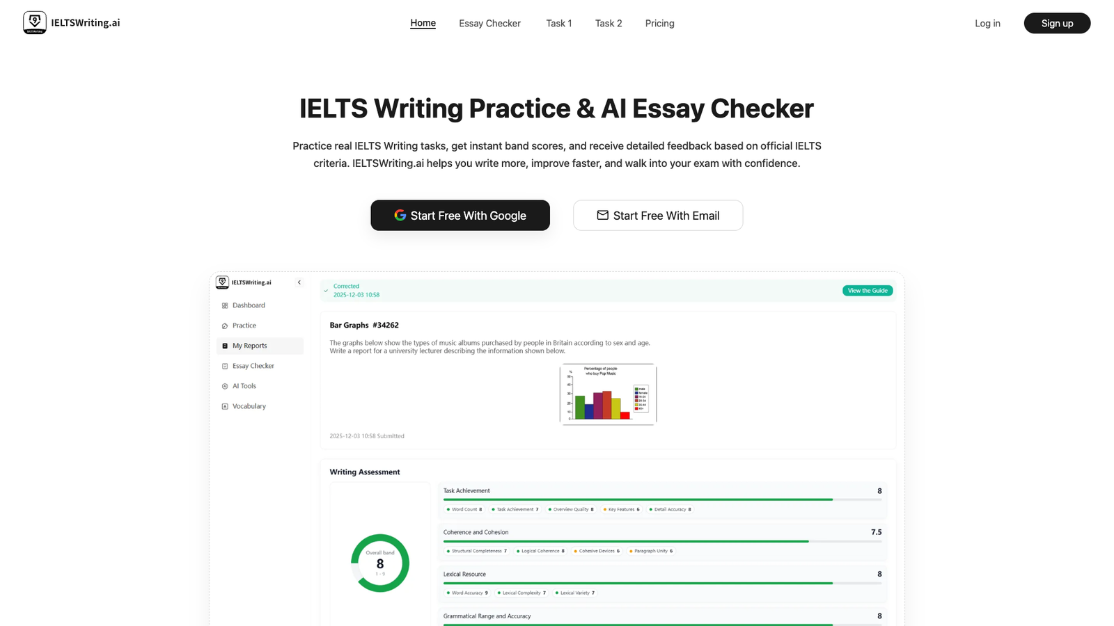 IELTSWriting.ai — интерфейс нейросети