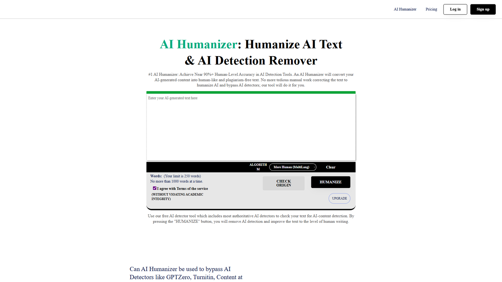AI Humanizer — интерфейс нейросети AI Humanizer — интерфейс нейросети