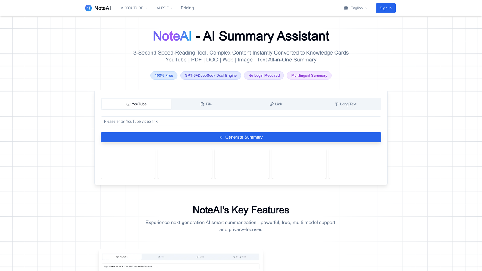 NoteAI — интерфейс нейросети