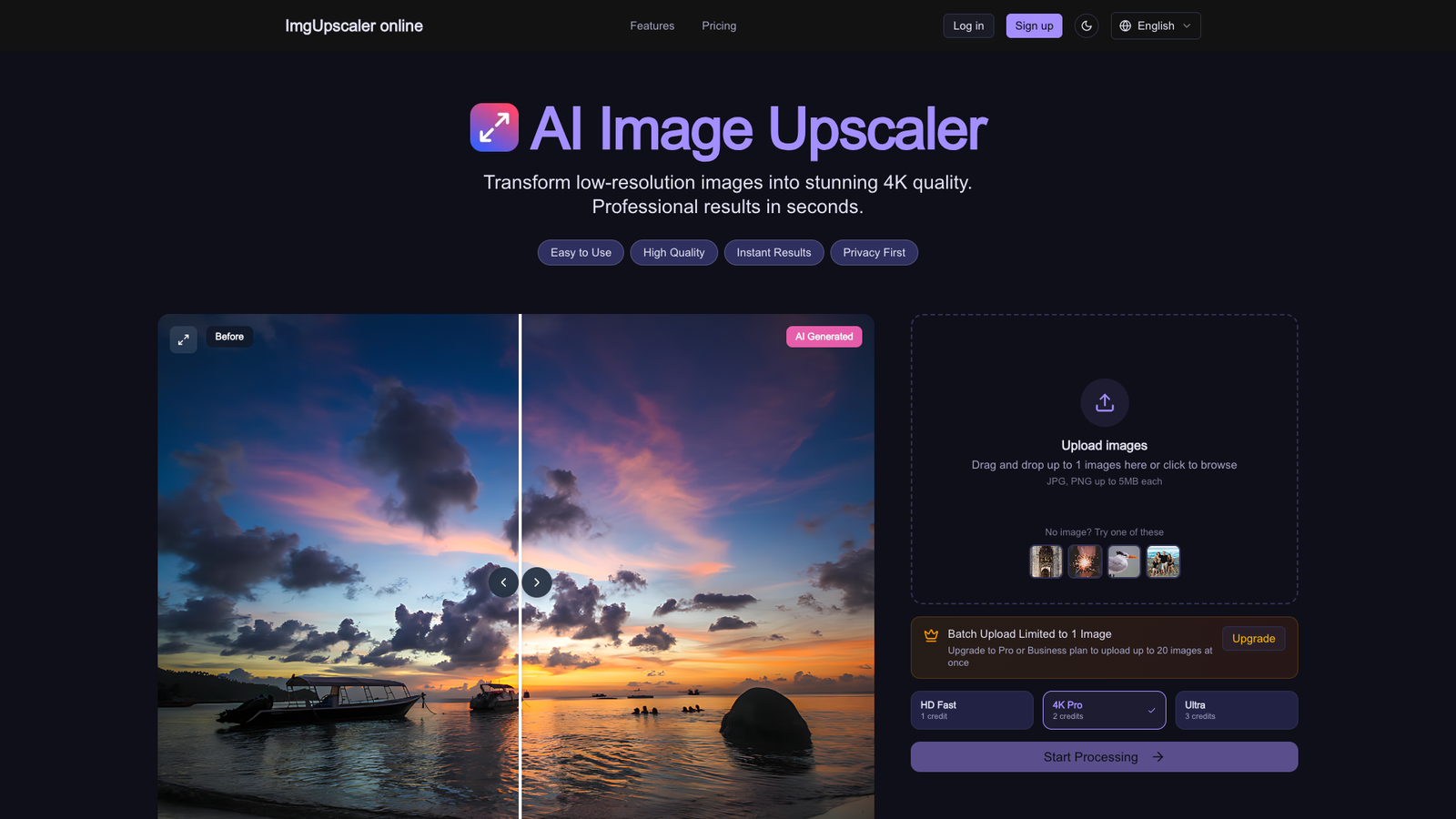 ImgUpscaler Online — интерфейс нейросети