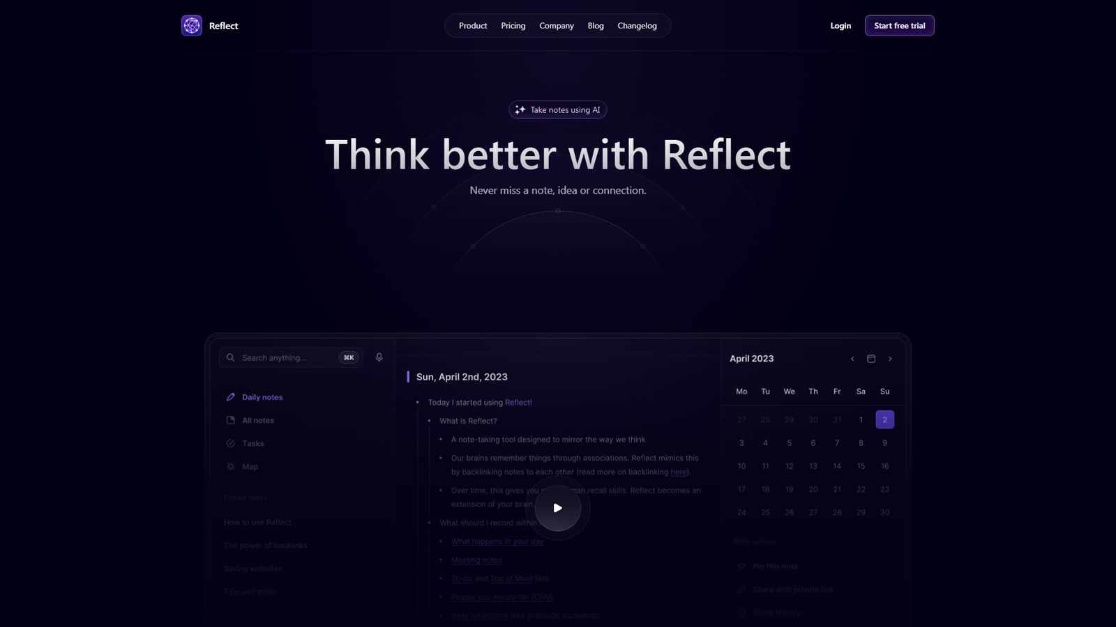Reflect Notes — интерфейс нейросети Reflect Notes — интерфейс нейросети