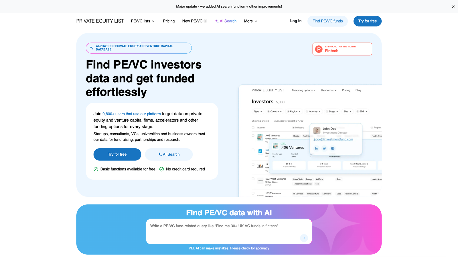 Private Equity List — интерфейс нейросети