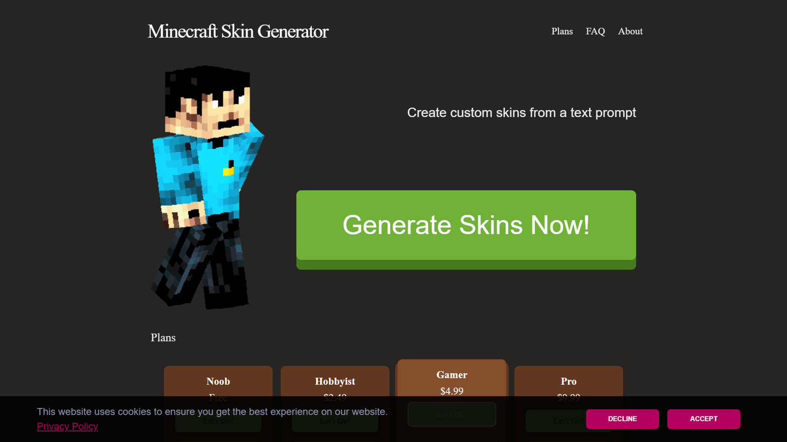 skingenerator.io — Minecraft Skin Generator — интерфейс нейросети skingenerator.io — Minecraft Skin Generator — интерфейс нейросети