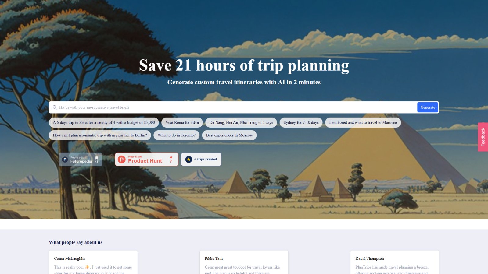 PlanTrips нейросеть Главная страница