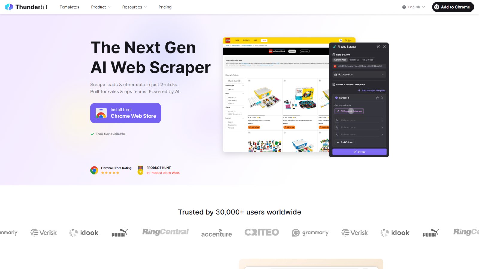 Thunderbit нейросеть Главная страница