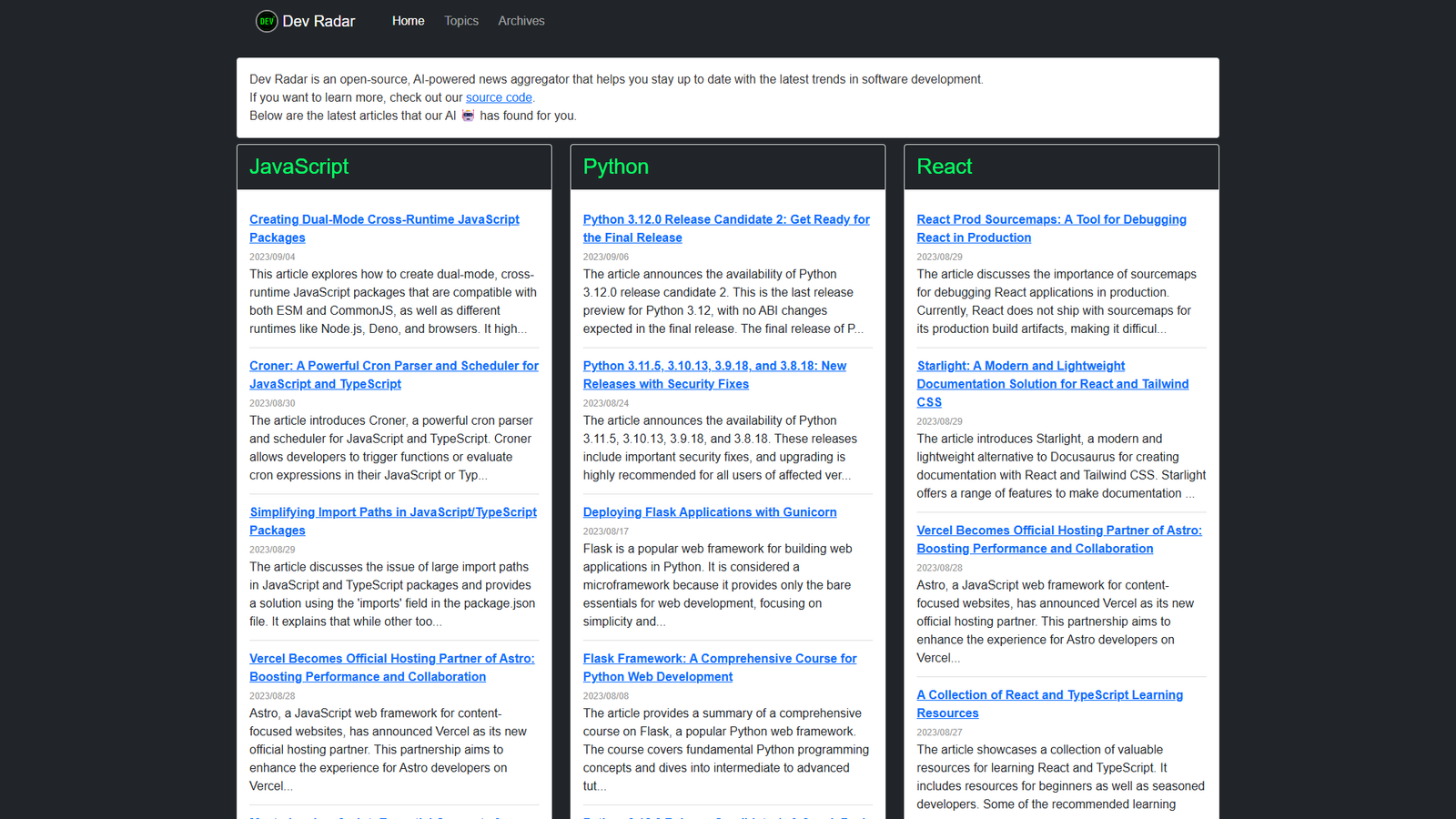 Dev Radar — интерфейс нейросети Dev Radar — интерфейс нейросети