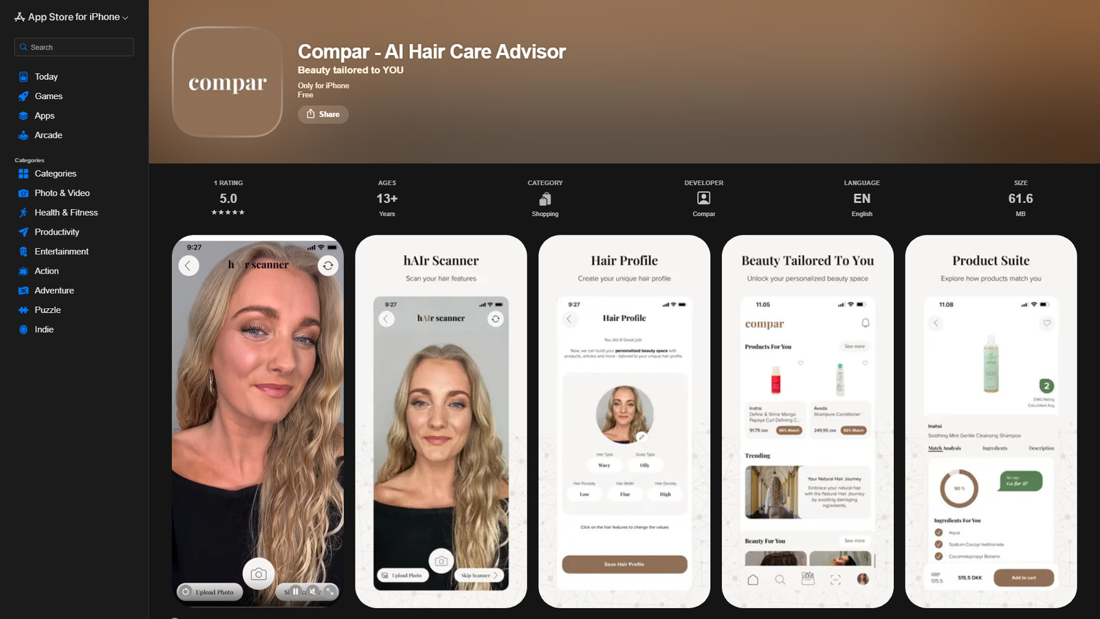 Compar — AI Hair Care Advisor — интерфейс нейросети Compar — AI Hair Care Advisor — интерфейс нейросети