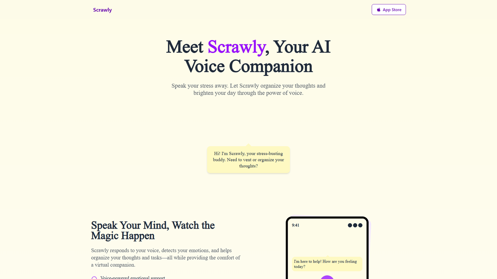 Scrawly — AI голосовой компаньон — интерфейс нейросети Scrawly — AI голосовой компаньон — интерфейс нейросети