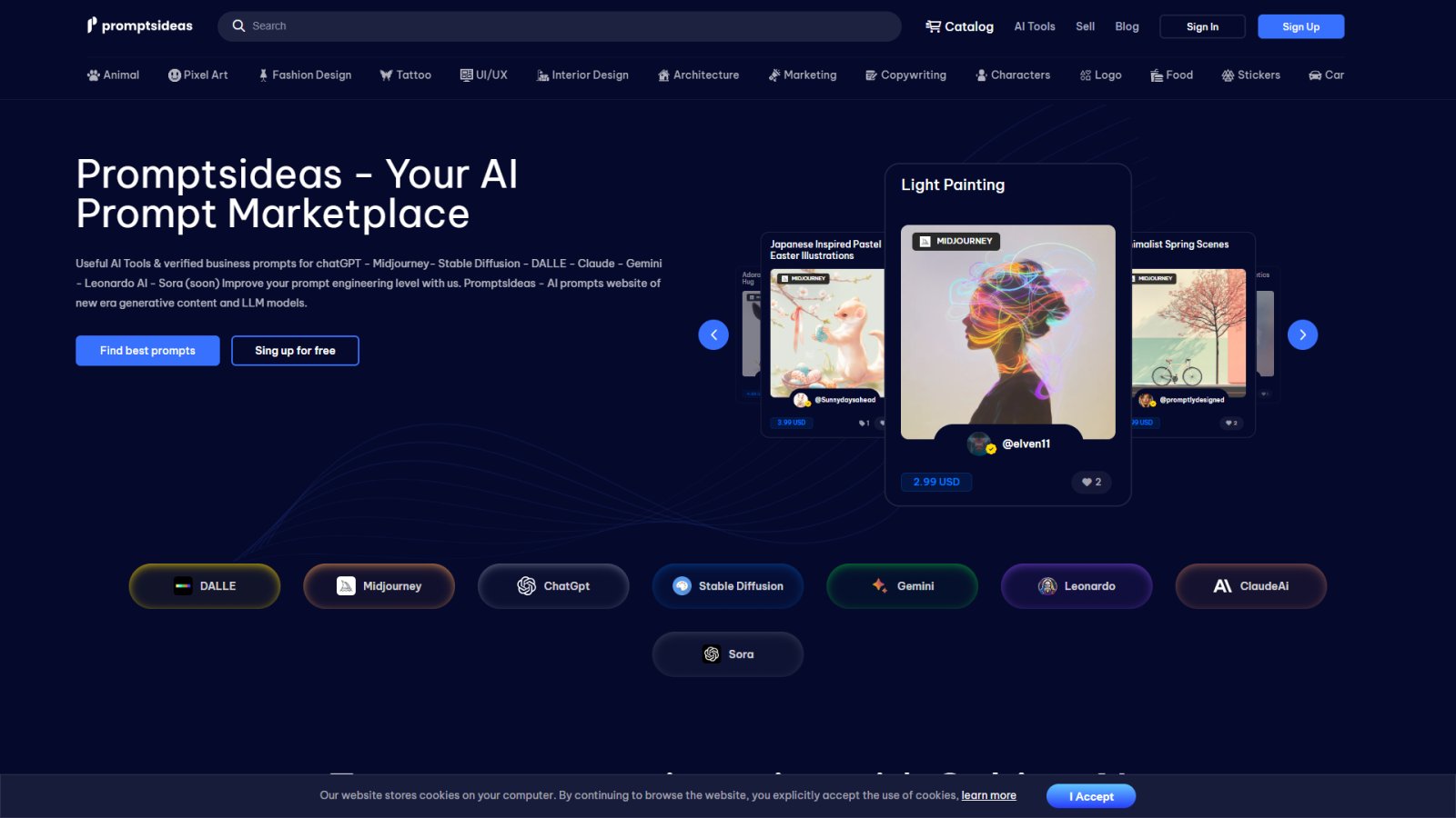 PromptsIdeas нейросеть Главная страница