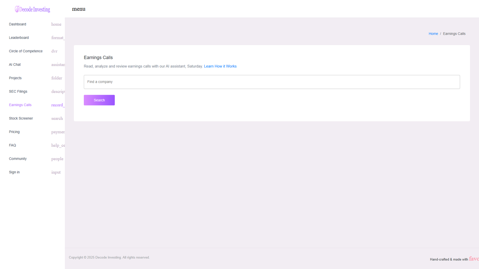 Decode Investing Earnings Calls — интерфейс нейросети Decode Investing Earnings Calls — интерфейс нейросети