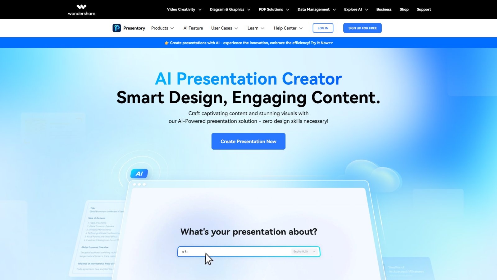 Wondershare Presentory нейросеть Главная страница