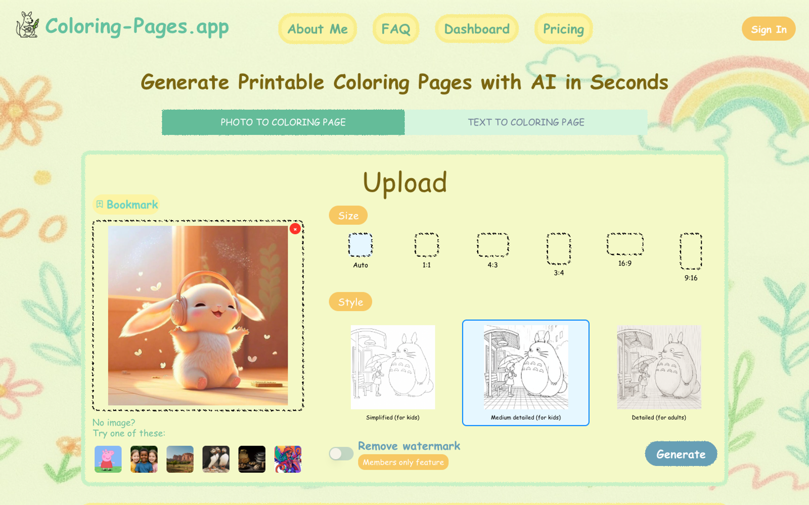 Coloring Pages AI — интерфейс нейросети Coloring Pages AI — интерфейс нейросети
