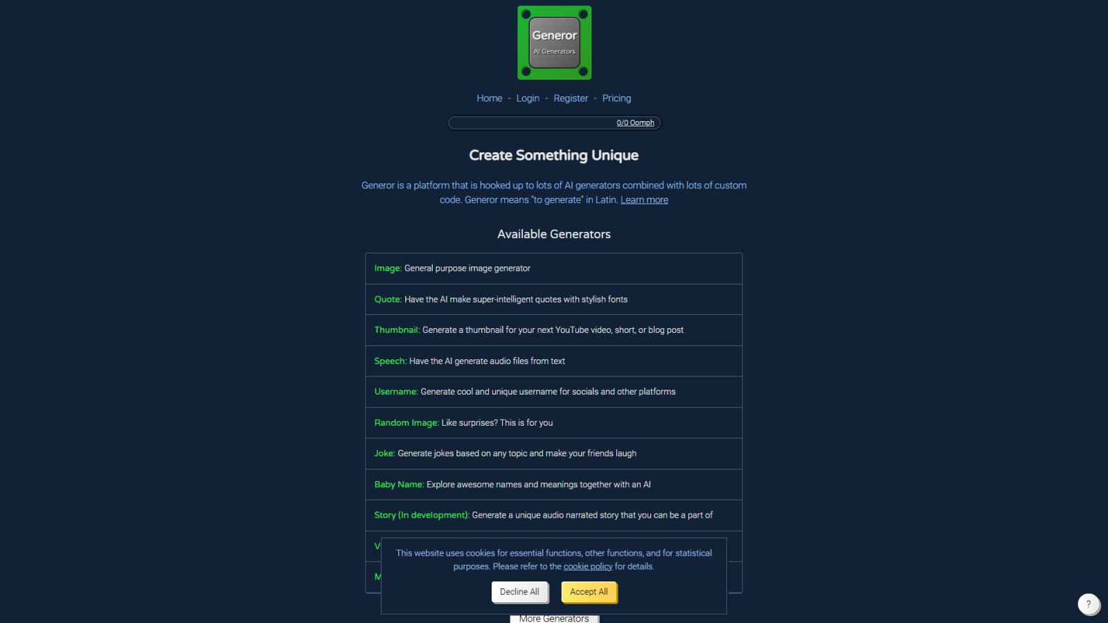 Generor нейросеть Главная страница