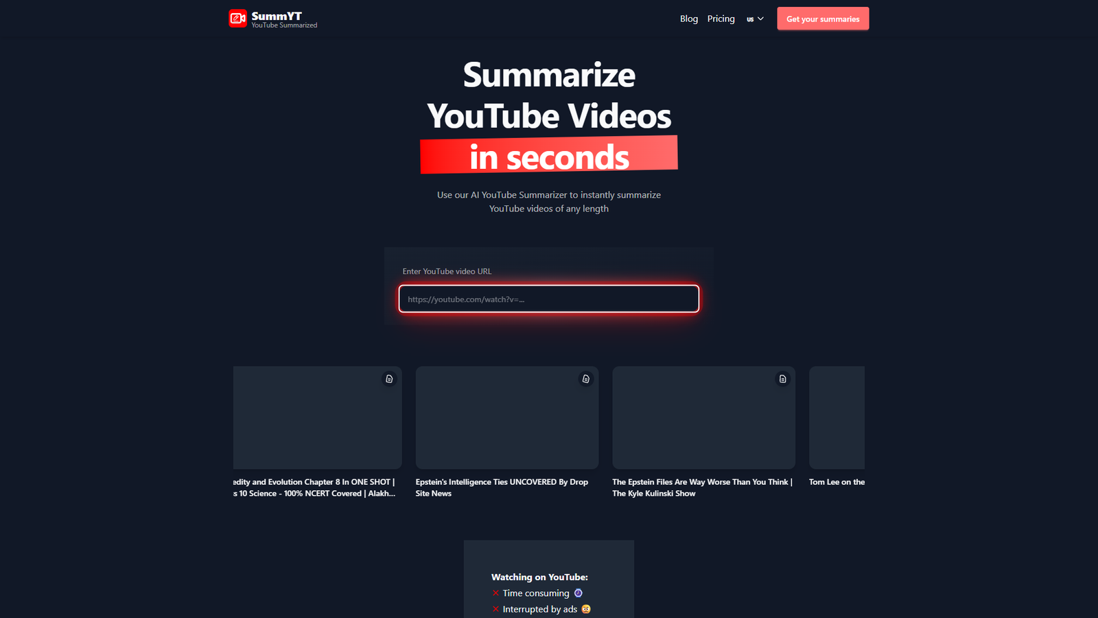 YouTube Summarized (SummYT) — интерфейс нейросети YouTube Summarized (SummYT) — интерфейс нейросети