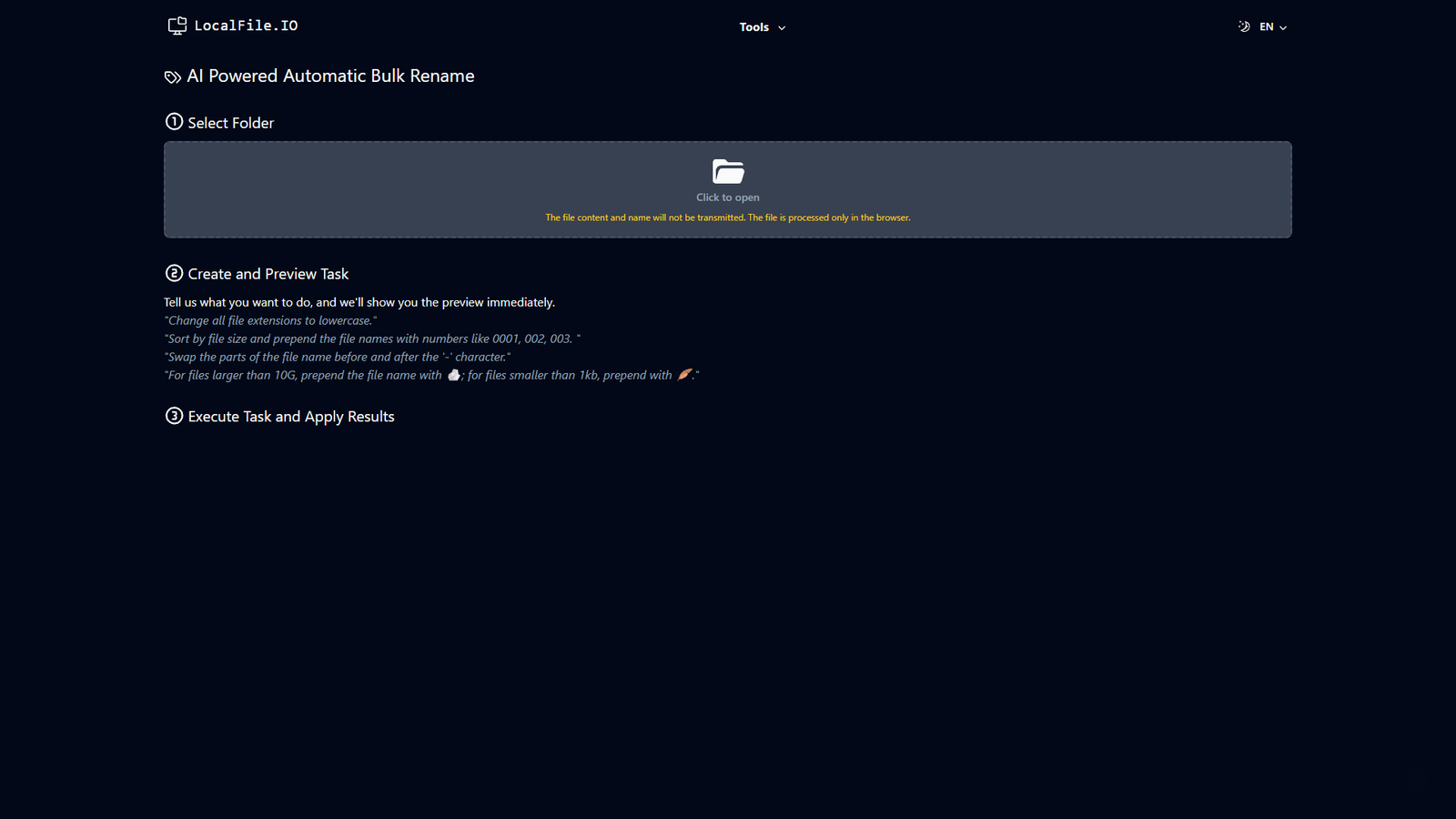 AI Powered Automatic Bulk Rename — интерфейс нейросети AI Powered Automatic Bulk Rename — интерфейс нейросети