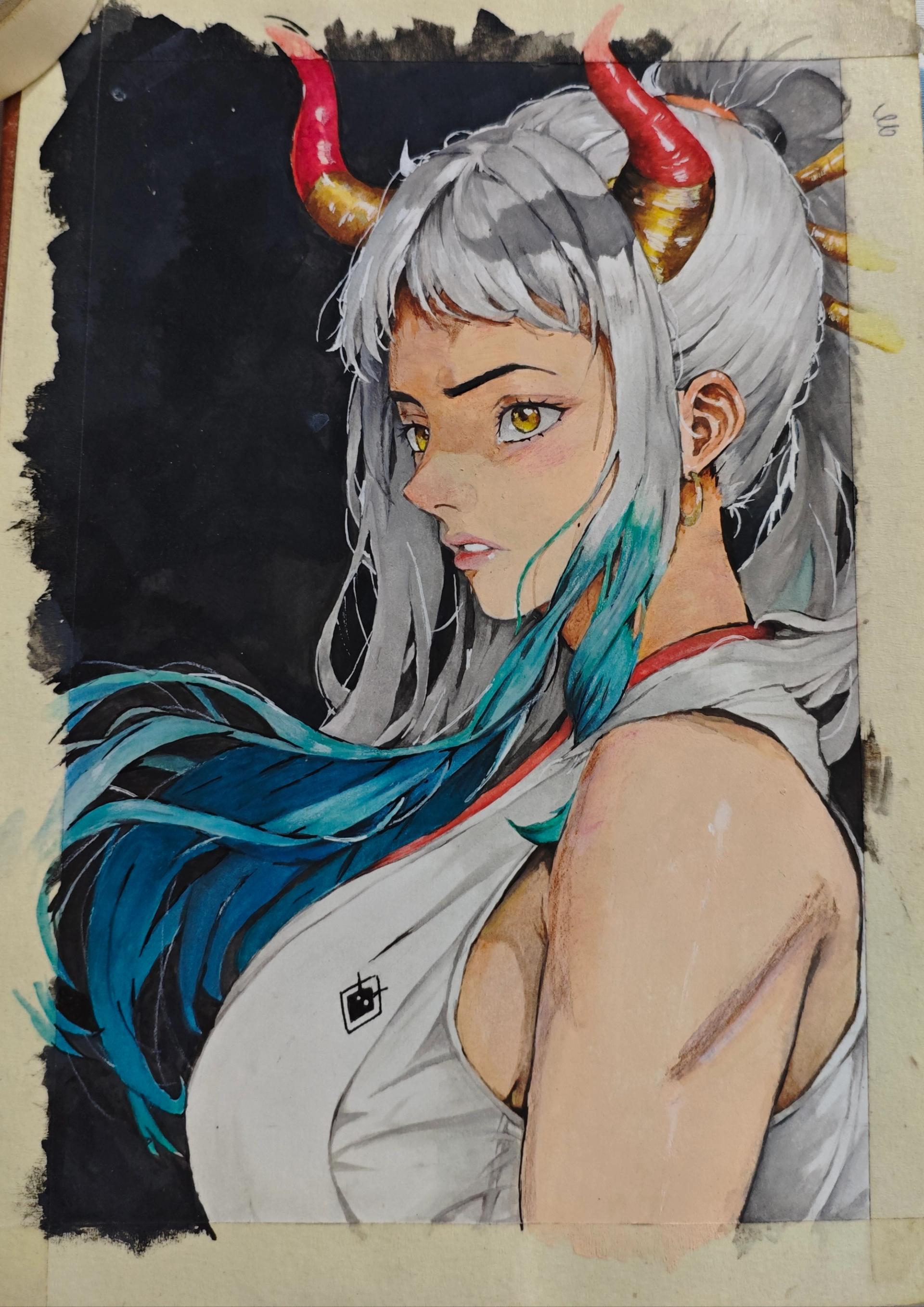 Artwork of Yamato One Piece Watercolor Fan Art | Oni Princess Portrait | One Piece — Traditional  — by Xyro
