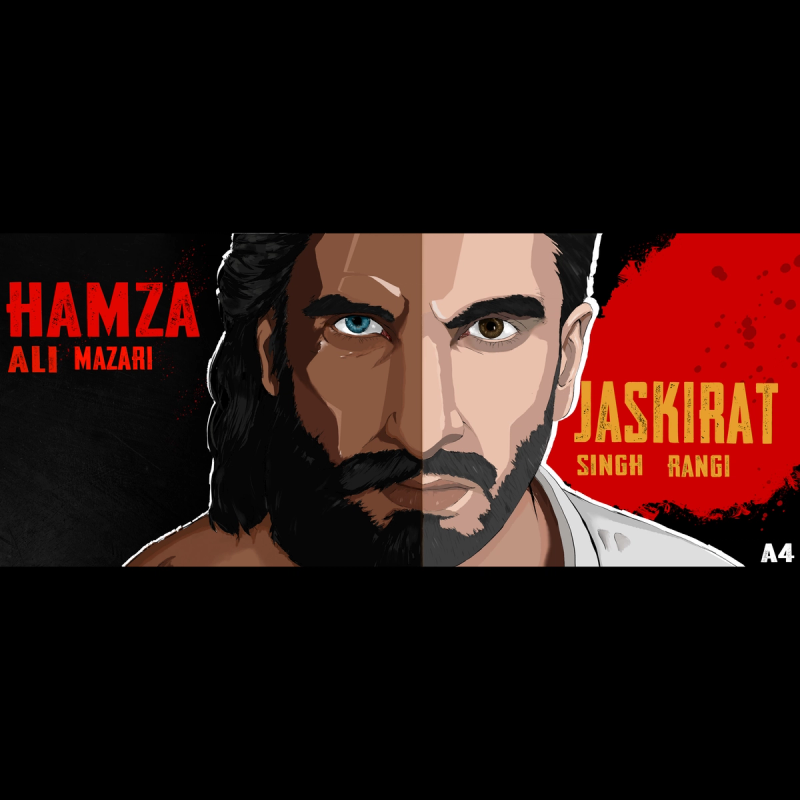 hamza ali mazari, jaskirat singh rangi, split portrait, character design, digital illustration, anime style portrait, custom fan art, bearded man illustration, red black art, portrait art, modern anime art