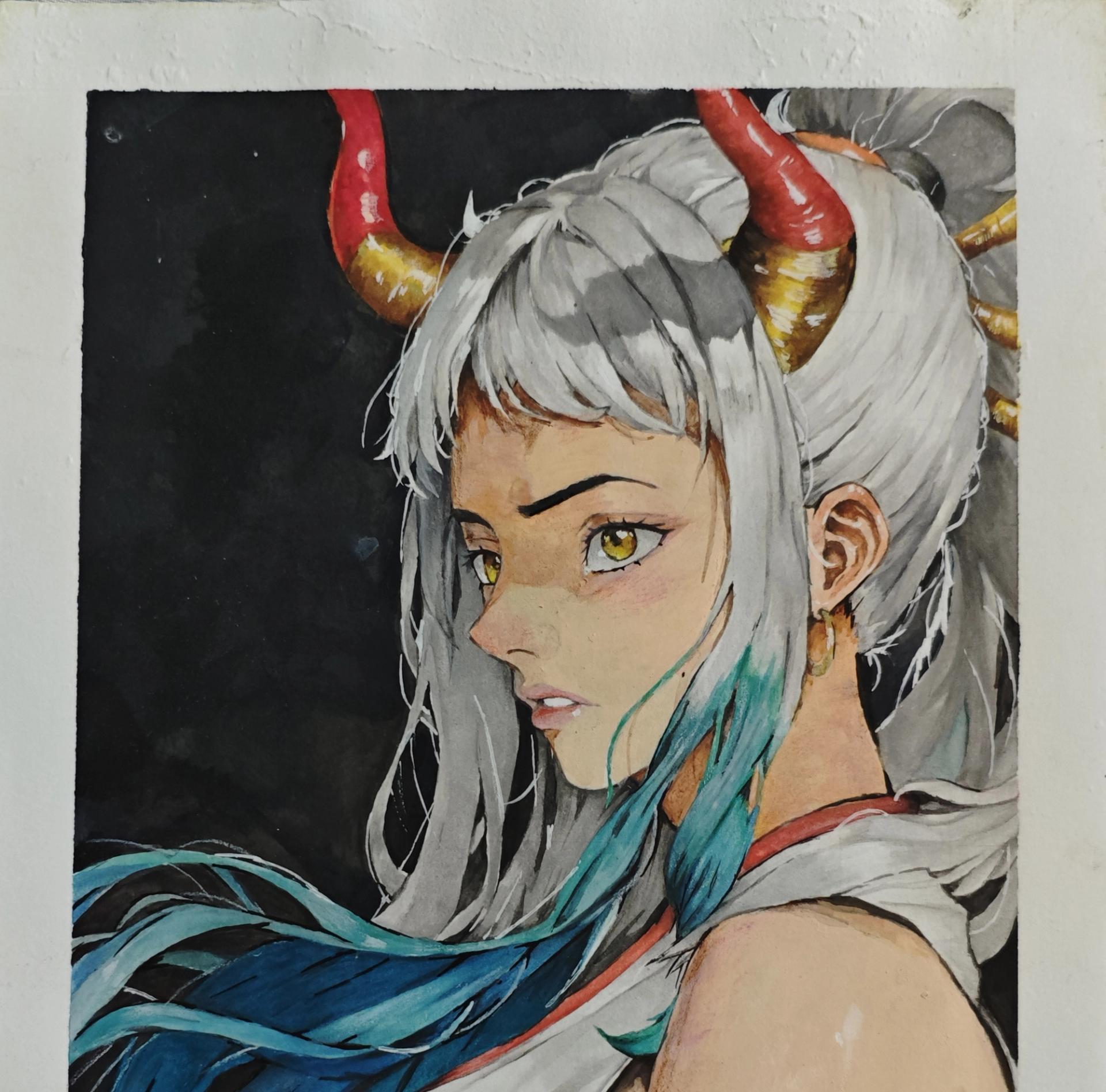 Artwork of Yamato One Piece Watercolor Fan Art | Oni Princess Portrait | One Piece — Traditional  — by Xyro